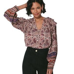 Cleobella Samara Paisley Print Organic Cotton Blouse S Boho MSRP $148